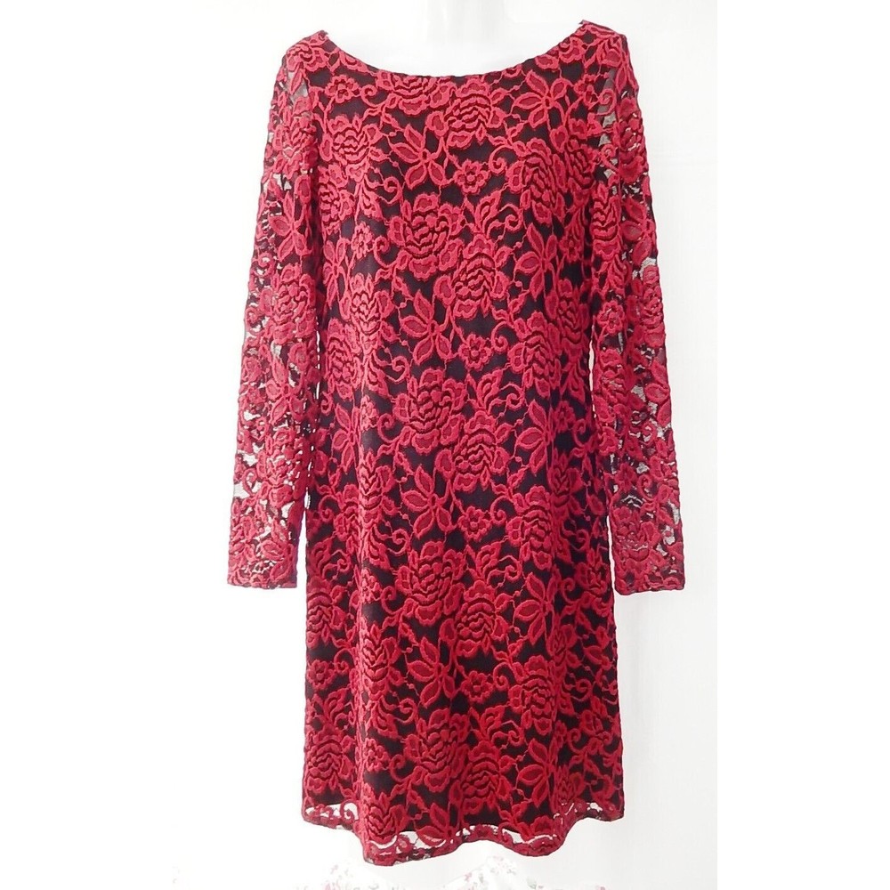 Eliza J Women Dress Sz 8 Above Knee Long Sleeve Sheath Evening Boat Neck Lace